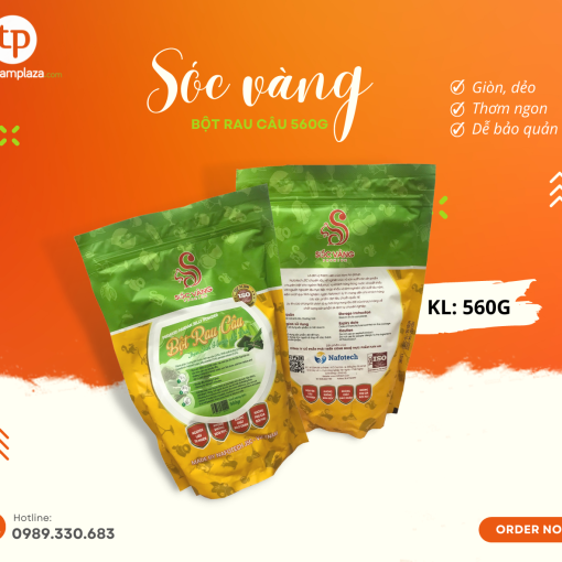 Bột rau câu trộn sẵn vị lá dứa hiệu Sóc Vàng - gói 560g