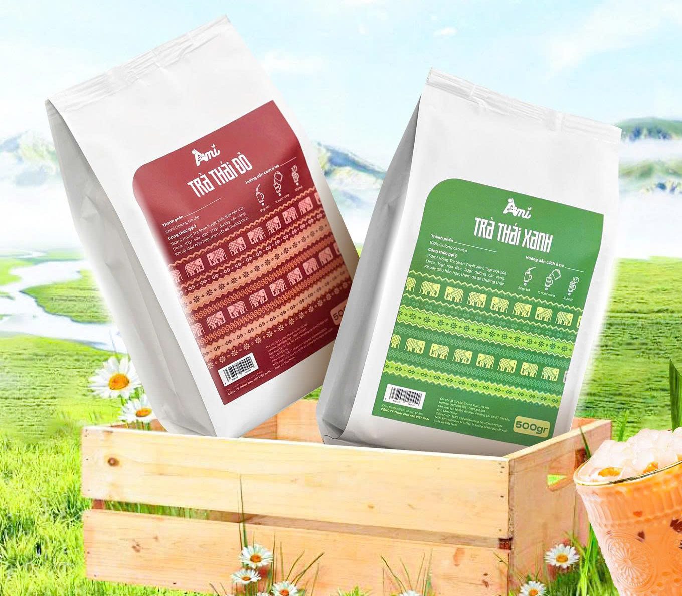 Trà Thái Xanh AMI, trà Thái Đỏ AMI thơm ngon, túi lọc tiện dụng